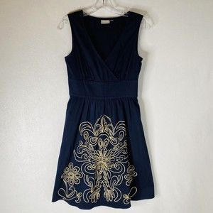eShakti Sz 4 Small Navy Blue Fit & Flare Dress